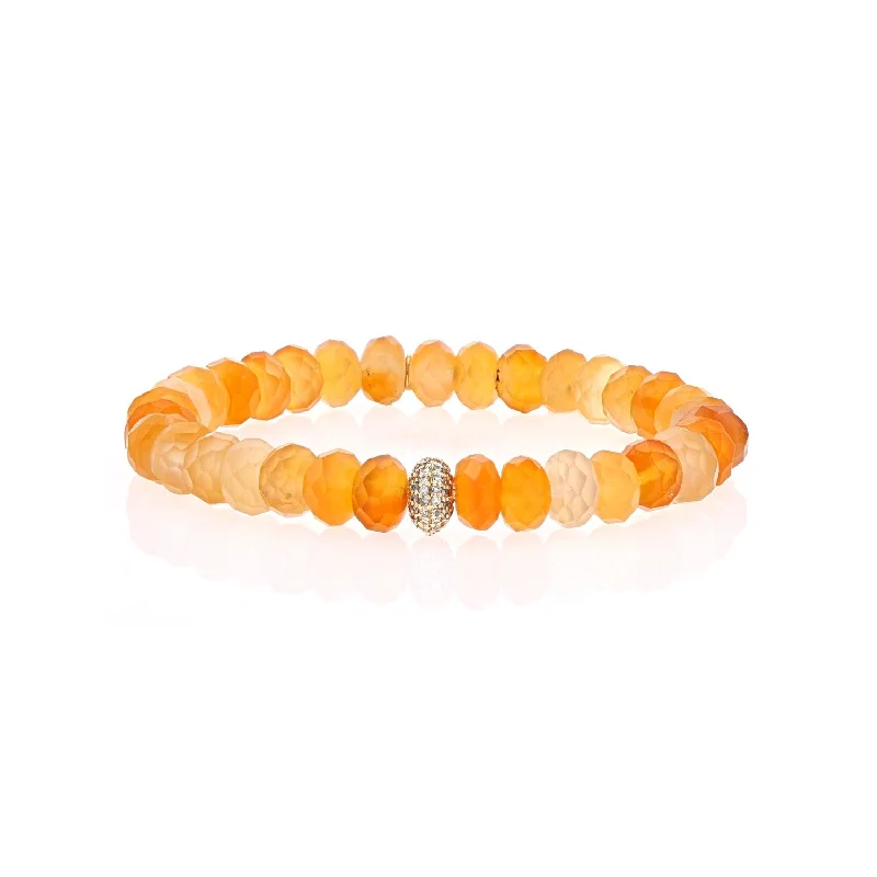 ladies bracelets affordable luxury-14k Carnelian Beaded Bracelet with 1 Diamond Donut - 8mm  BG001008