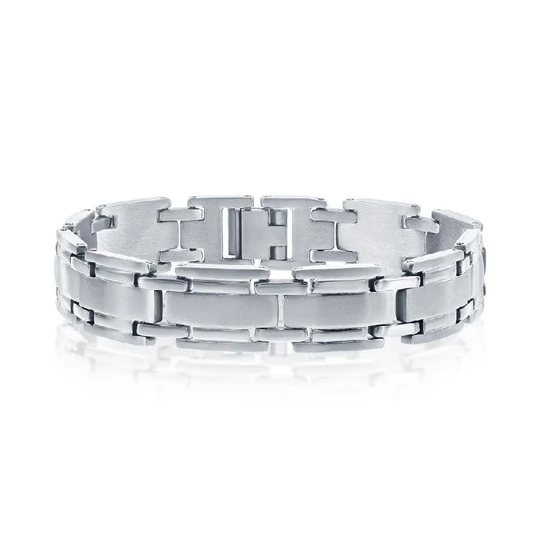 ladies bracelets natural-Stainless Steel Matte and Polished Linked Bracelet, 8.5"