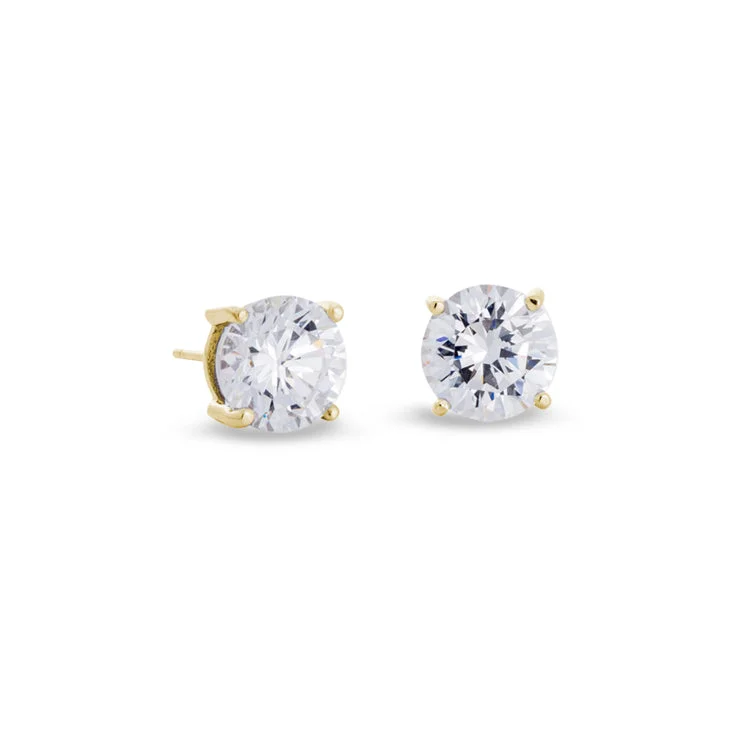 Ladies earrings trio charm -Gold Finish Sterling Silver Prong Set Round Simulated Diamond Earrings Approx. 3CTTW