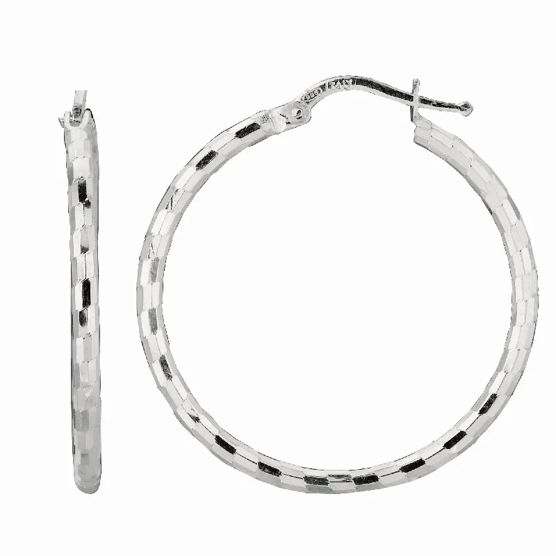 Ladies earrings bud radiance -Silver Squares Large Hoop Earring