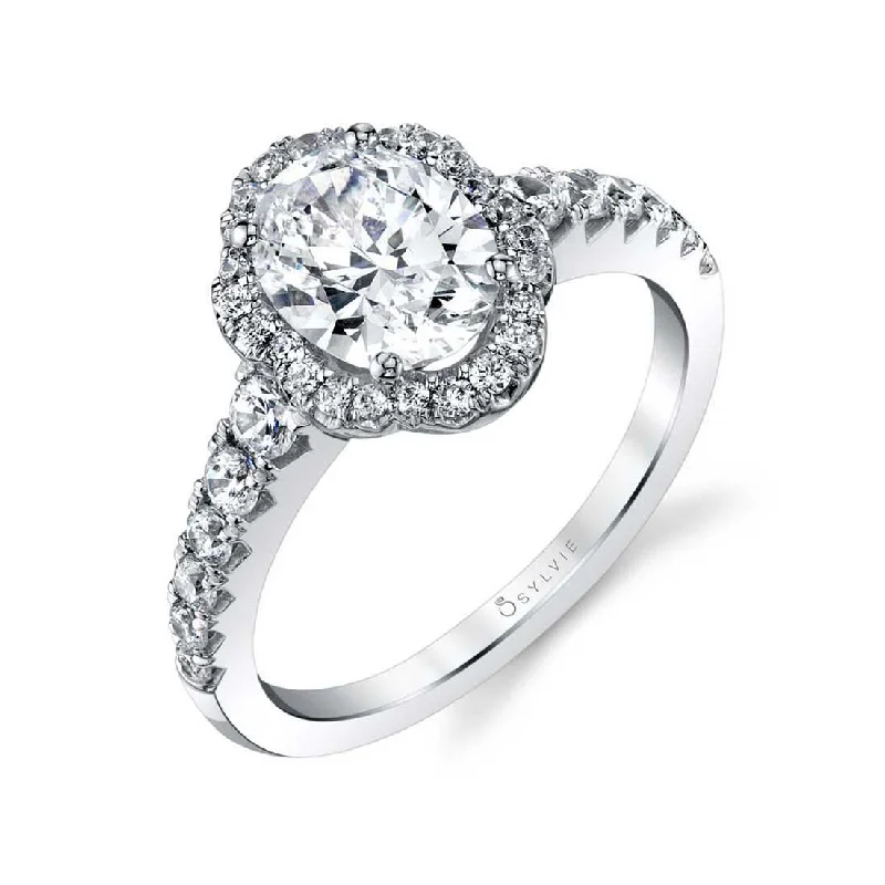 Ladies engagement rings with radiant gems -Sylvie Oval Engagement Ring With Halo S1804