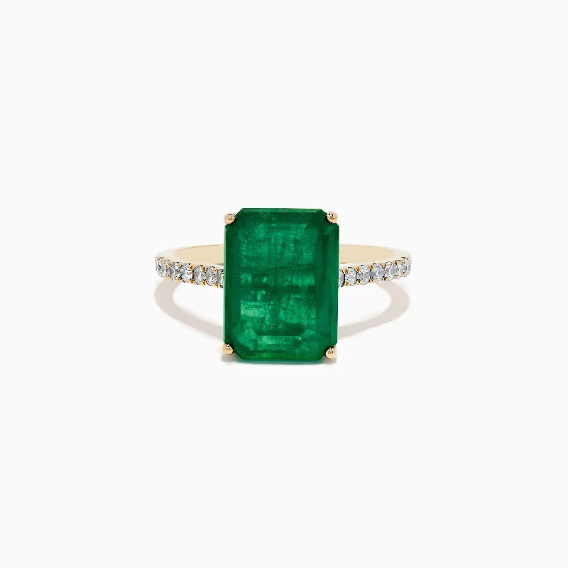 Ladies rings east charm -Brasilica 14K Yellow Gold Emerald and Diamond Ring