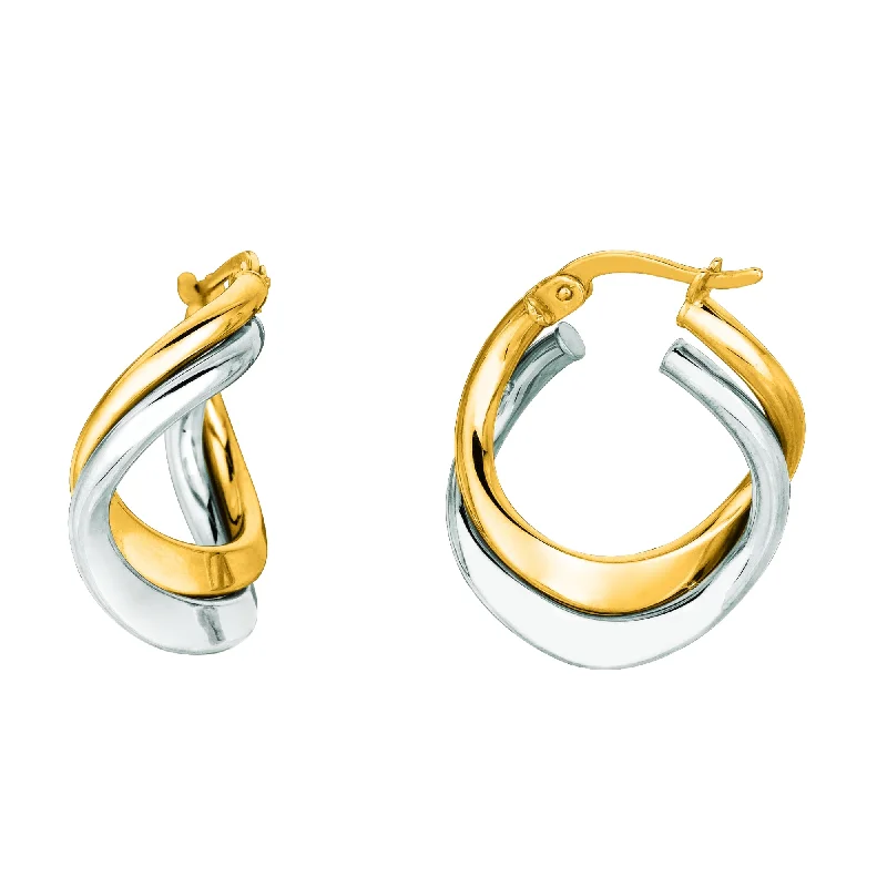 Ladies earrings hope charm -14K Gold Mini Freeform Double Hoop Earring