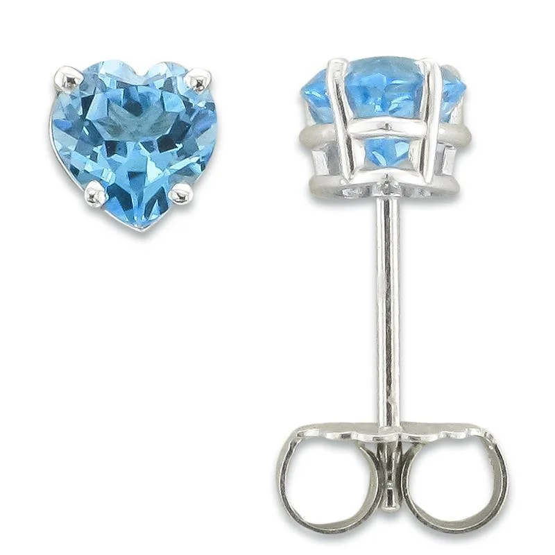 Ladies earrings oval stone glow -14KT WHITE GOLD 1.10 CTW HEART SWISS BLUE TOPAZ EARRINGS