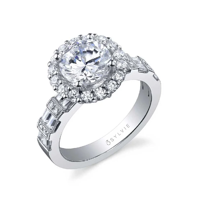 Ladies engagement rings past shine ring -Sylvie Round Halo Baguette Engagement Ring SY910