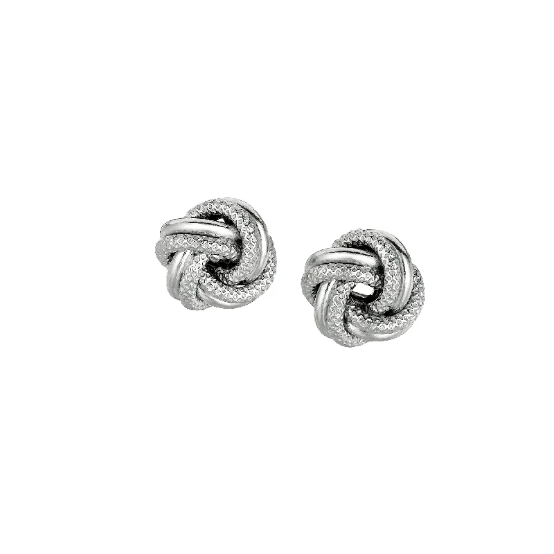 Ladies earrings chant shine -Silver Mini Textured & Polished Love Knot Earring