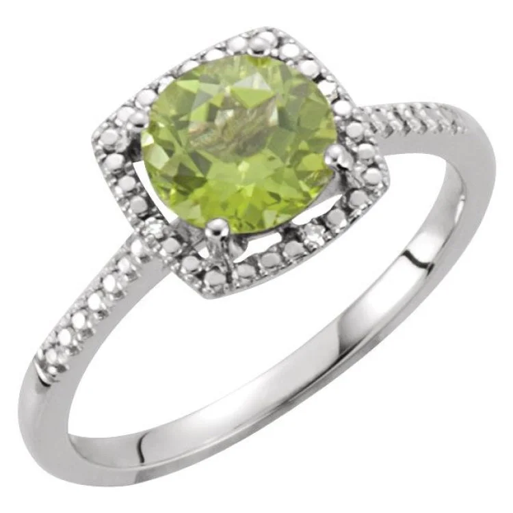 Ladies rings soft glow -Sterling Silver Natural Peridot & .01 CTW Natural Diamond Ring