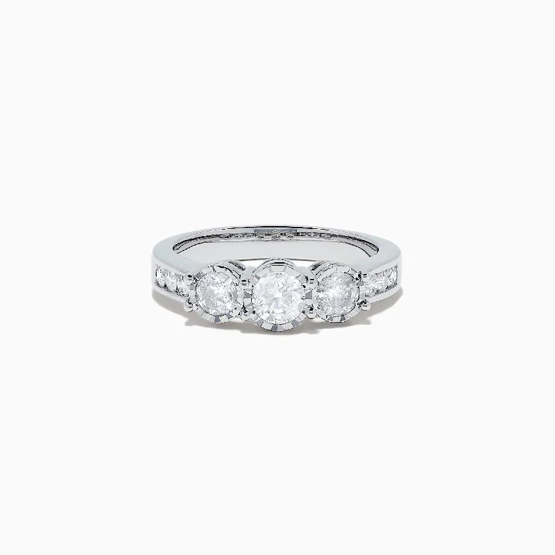 Ladies rings toast glow -Bridal 14K White Gold 3-Stone Diamond Ring, 0.95 TCW