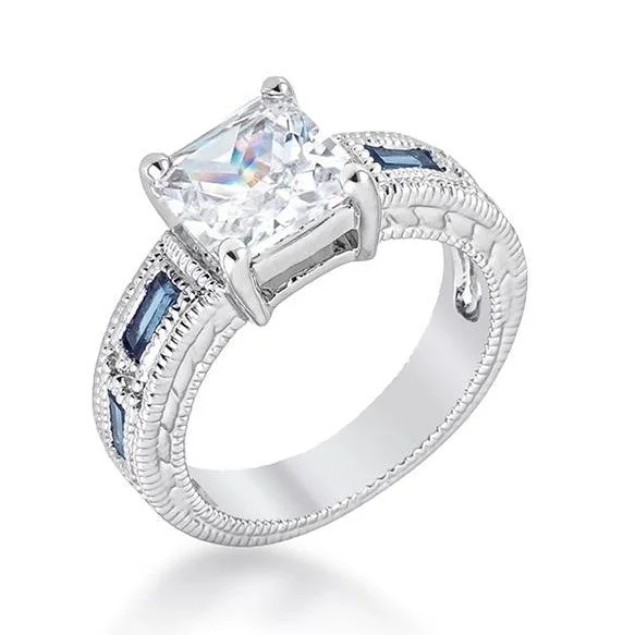 Ladies engagement rings hope charm -Halle 3ct Princess Cut Sapphire Baguette  Engagement Ring | 4ct