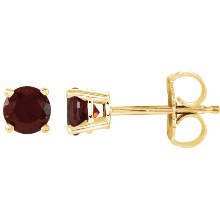 Ladies earrings heart shaped gleam -14K Yellow 4 mm Natural Mozambique Garnet Stud Earrings