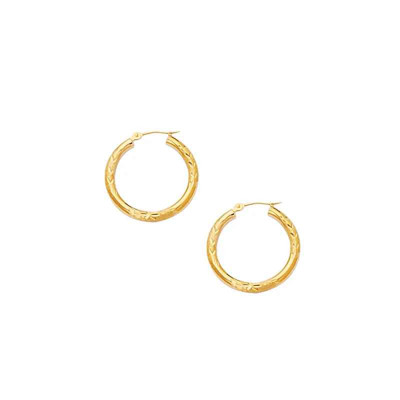 Ladies earrings nuptial shine -10K Gold 3mm Diamond Cut Hoop Earring