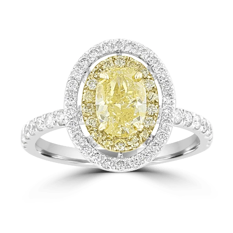 Ladies rings epic radiance -18KT WHITE GOLD 1.60 CTW YELLOW DIAMOND OVAL HALO RING