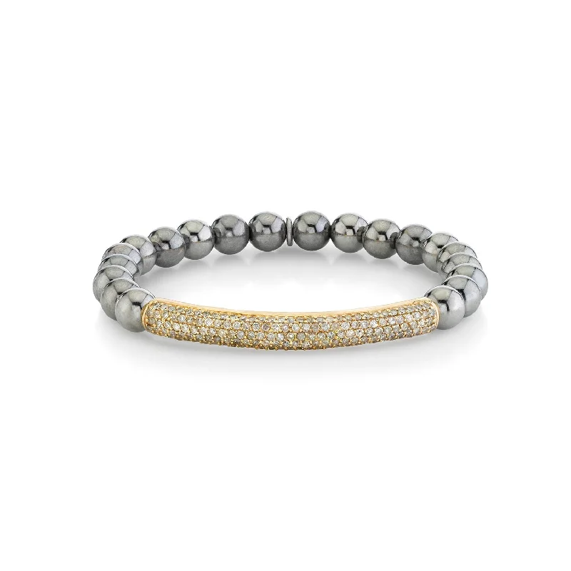 ladies bracelets wave-Silver Bali Bead Bracelet with 14k Diamond Bar BG000273