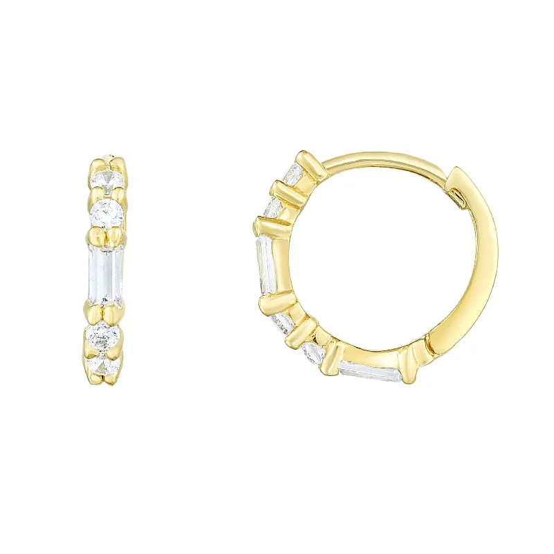 Ladies earrings odd gem radiance -14K Gold CZ Huggie Earring