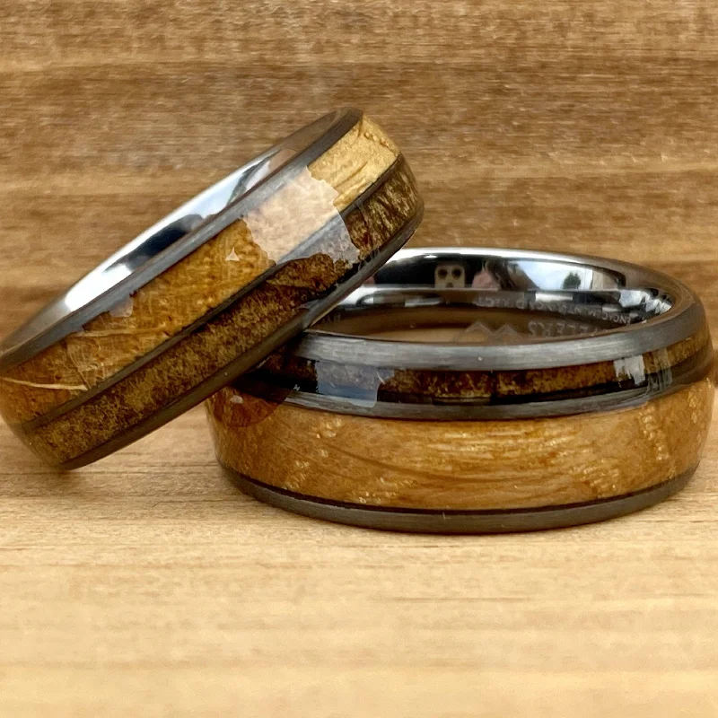 Ladies rings myth shine -Matching Set “W&M Churchill” Kentucky Straight Bourbon Whiskey Barrel Tungsten Ring