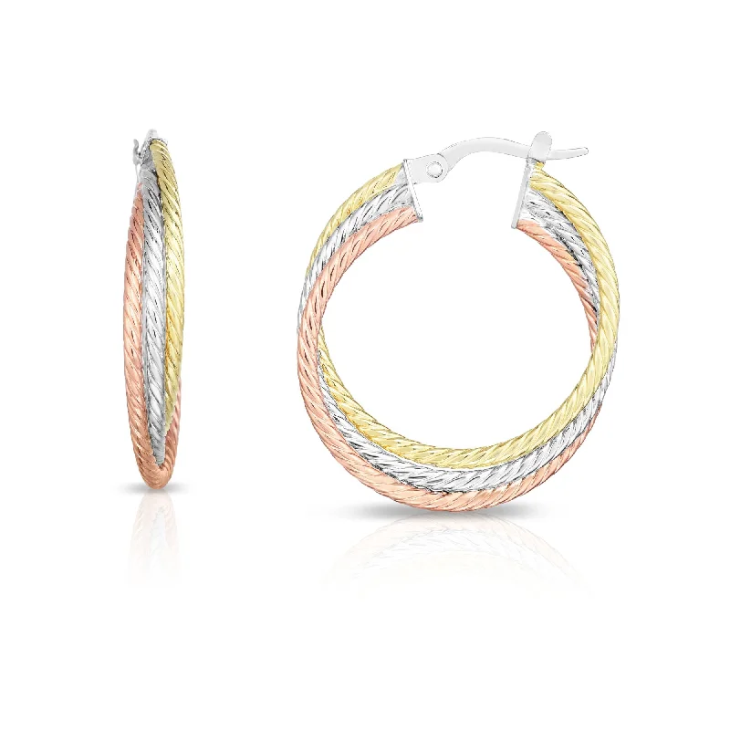 Ladies earrings joy radiance -14K Tri-color Gold Twist Hoop Earring