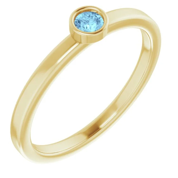 Ladies rings blaze glow -14K Yellow 3 mm Natural Aquamarine Ring