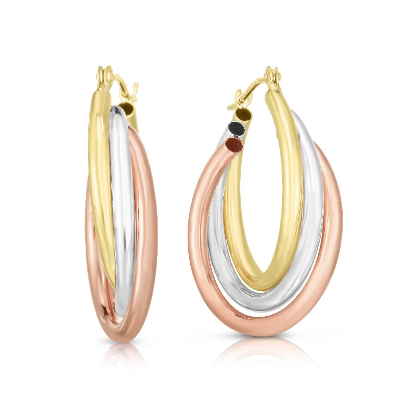 Ladies earrings pure glow -14K Tri-color Gold Polished Triple Row Hoop Earring