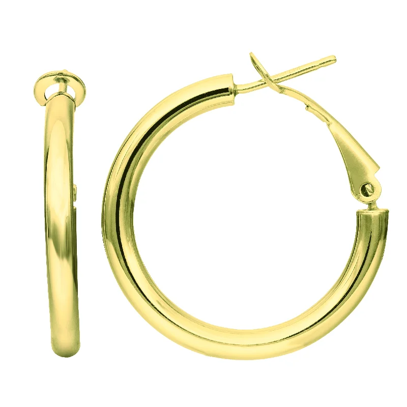 Ladies earrings infinite radiance -14K Gold 2x20mm Polished Omega Back Hoop Earring