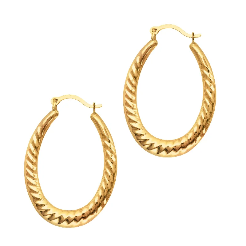 Ladies earrings cushion charm shine -10K Gold Graduated Oval Twist Back to Back Hoop Earring