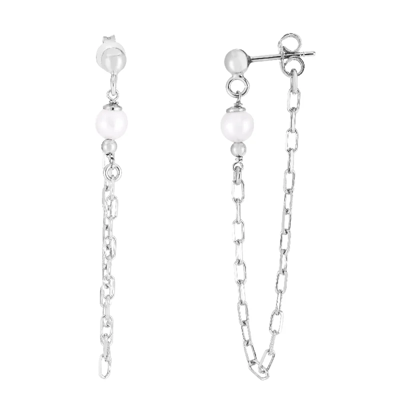 Ladies earrings scarce charm -Silver Pearl Chain Front-to-Back Earrings