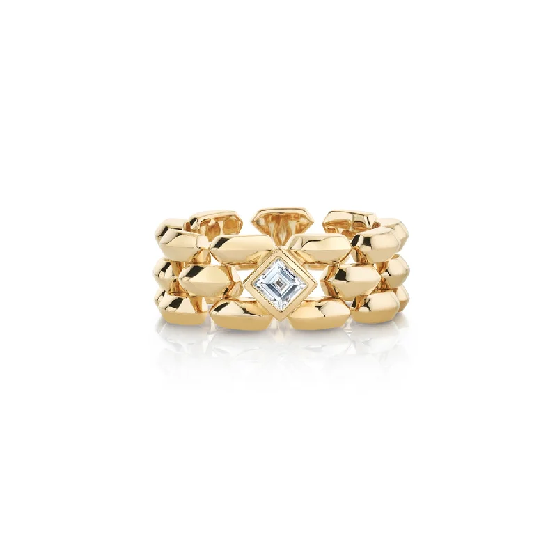 Ladies rings pave glow -Three Row Cleo Ring with Carre Diamond