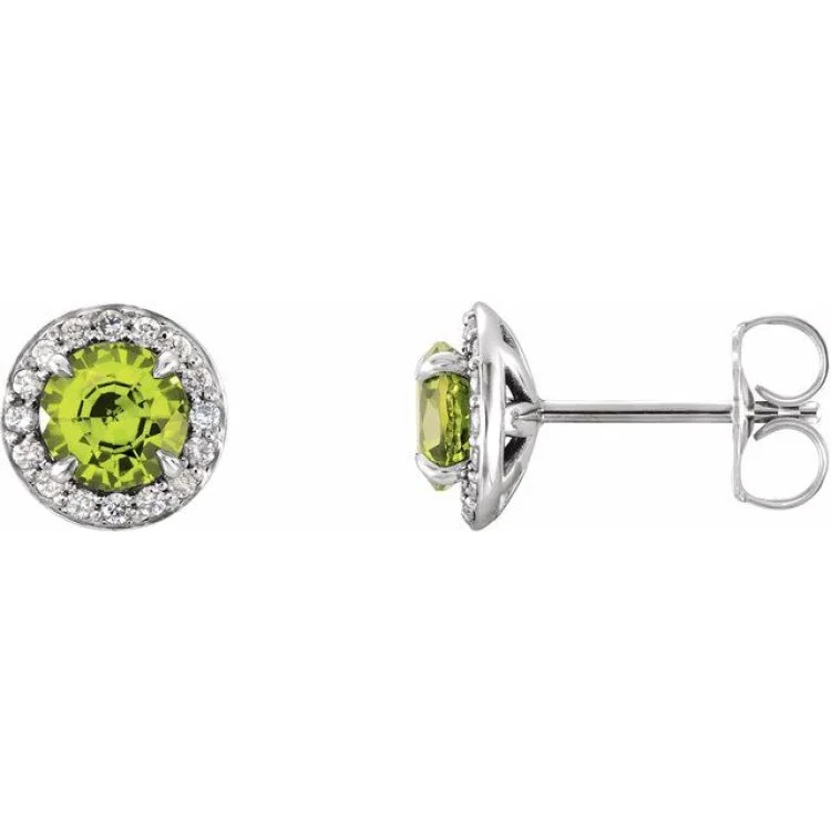 Ladies earrings wave radiance -14K White 4.5 mm Natural Peridot & 1/6 CTW Natural Diamond Earrings