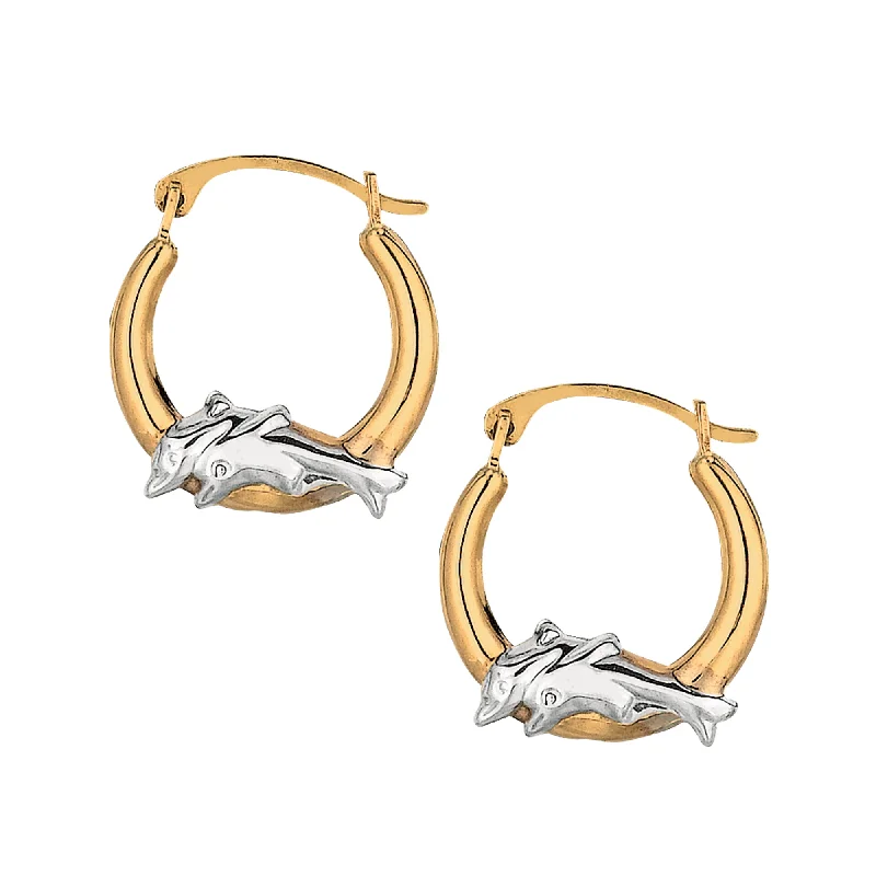 Ladies earrings her sparkle -10K Gold Dolphin Hoop Earring