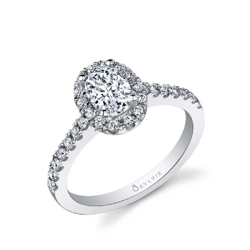 Ladies engagement rings kin glow -Sylvie Oval Engagement Ring With Halo SY999-OV