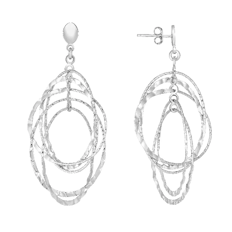 Ladies earrings crown glow -Silver Oval Drop Hammered Earring