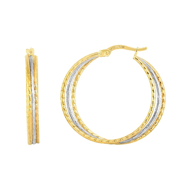 Ladies earrings lead glow -14K Gold Polished & Diamond Cut Double Row Hoop Earring