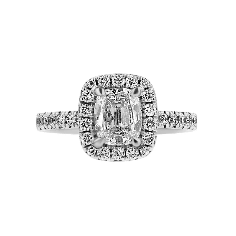 Ladies engagement rings carved charm -Cushion-Cut Center Diamond Halo Engagement Ring