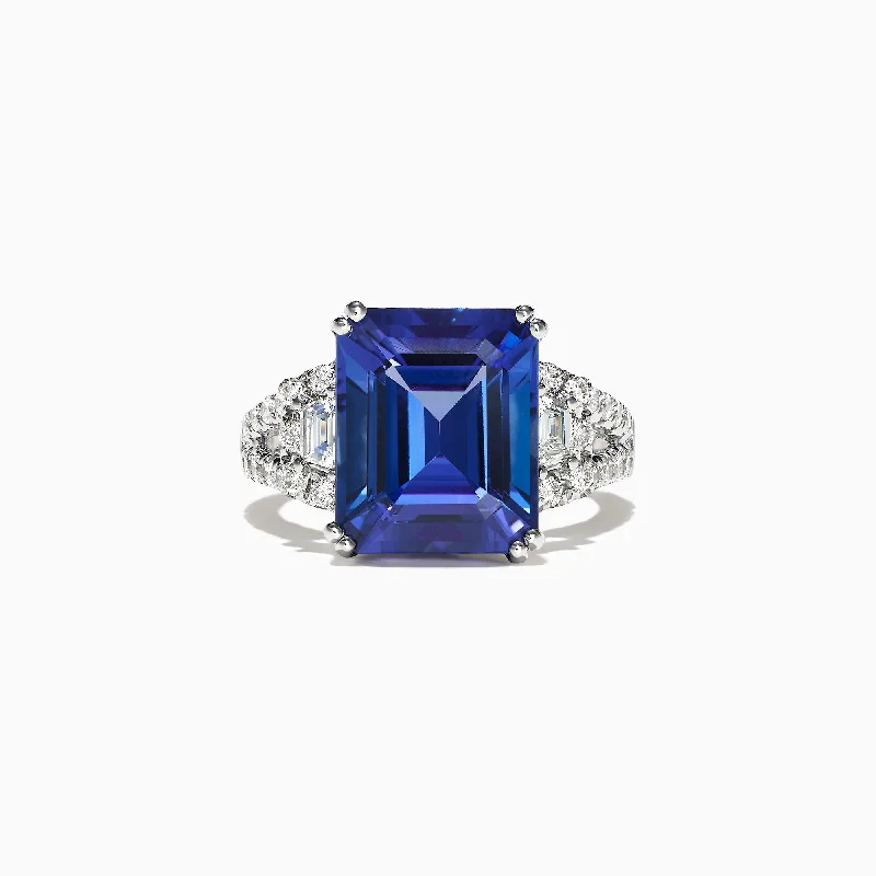 Ladies rings raw charm -Limited Edition 18K White Gold Tanzanite Diamond Ring, 8.22 TCW