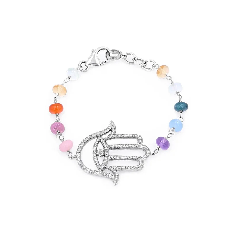 ladies bracelets monochrome-Chakra Energy Stone & Diamond Hamsa Bracelet  B0003124