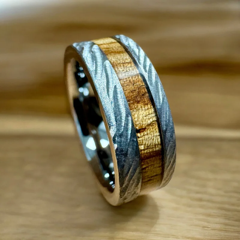 Ladies rings fate charm -“The Bethlehem” 100% USA Made Rugged Tungsten Ring With Olive Wood From Israel