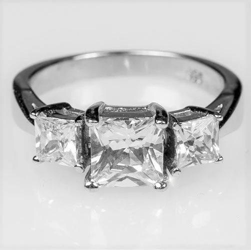 Ladies engagement rings tide charm -Isotta Three Stone Princess Cut Engagement Ring | 3ct | Cubic Zirconia | Sterling Silver