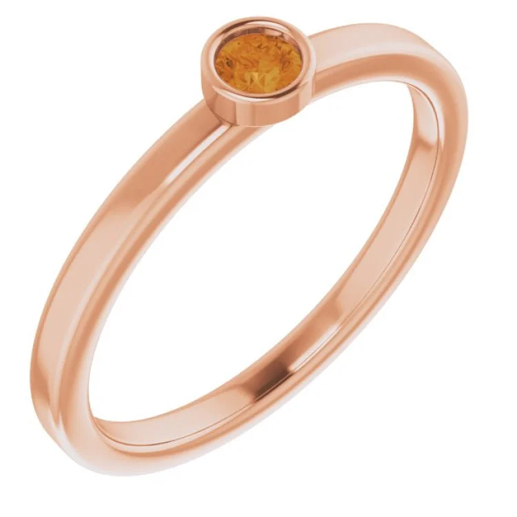 Ladies rings sky glow -14K Rose 3 mm Natural Citrine Ring