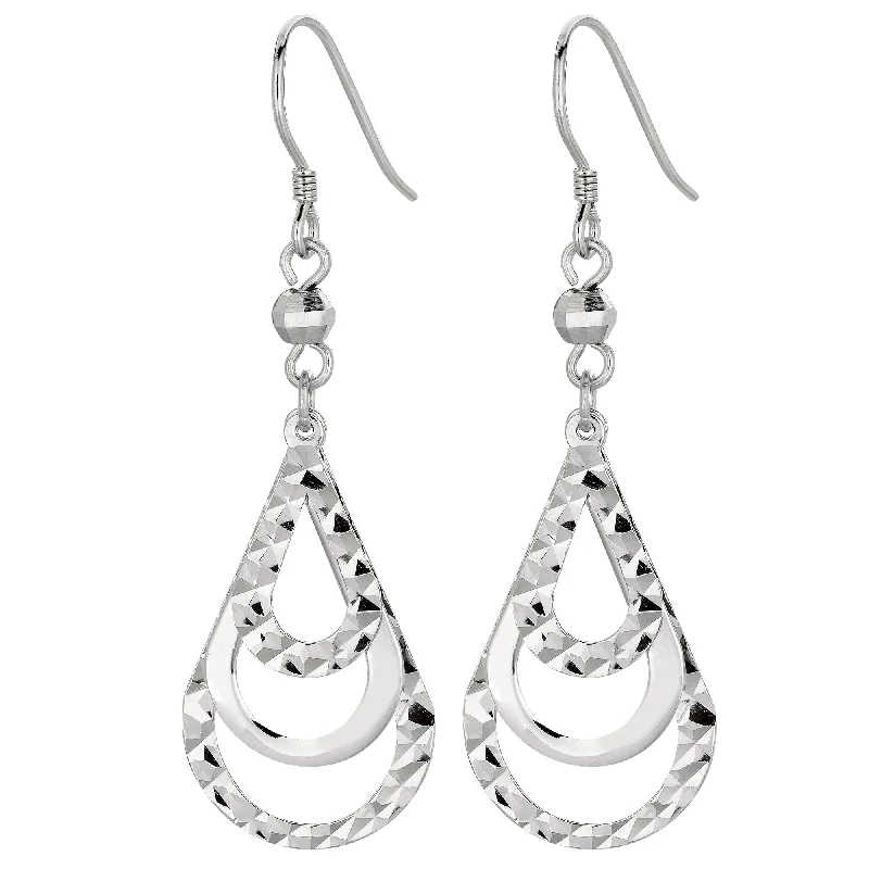 Ladies earrings victorian glow -Silver Multi Row Pear Drop Earring