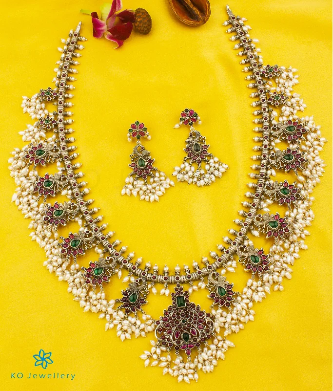 ladies necklaces happiness-The Rachana Silver Guttapusalu Necklace (Oxidised/Long)