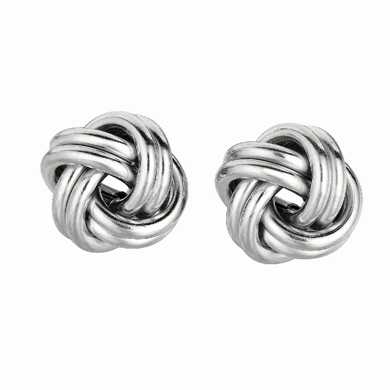 Ladies earrings grip radiance -Silver Double Row Polished Love Knot Earring