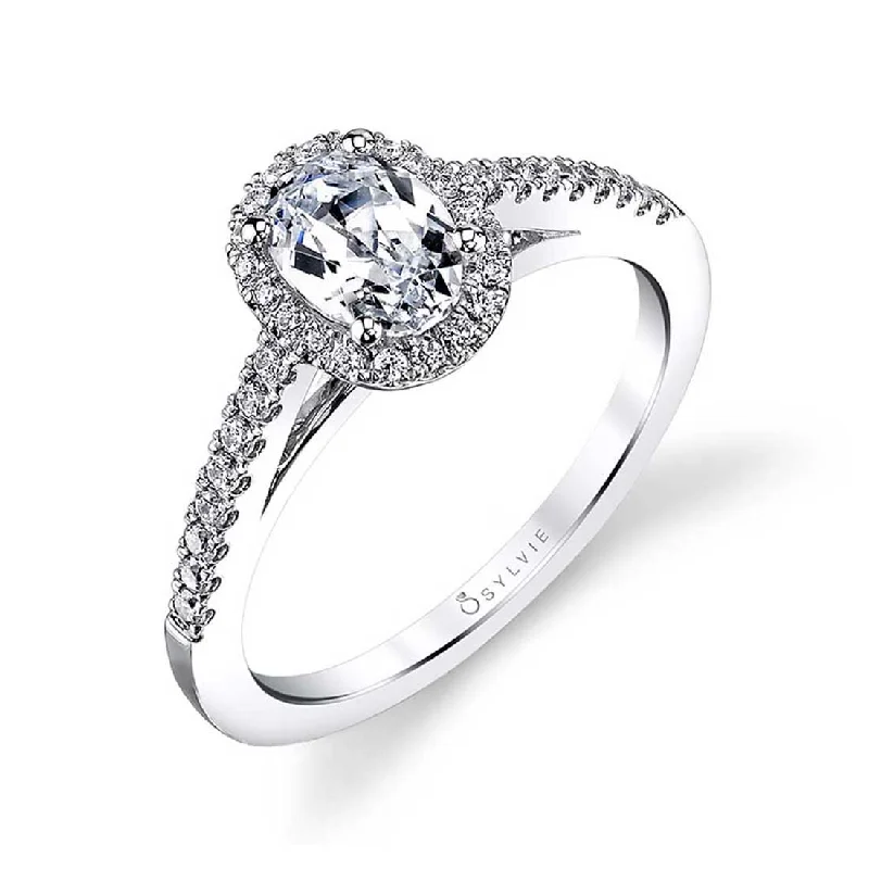 Ladies engagement rings nick shine -Sylvie Oval Shaped Halo Engagement Ring SY590-OV