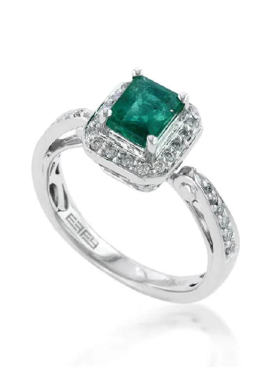 Ladies rings weave glow -Gemma 14K White Gold Emerald & Diamond Ring, 0.74 TCW