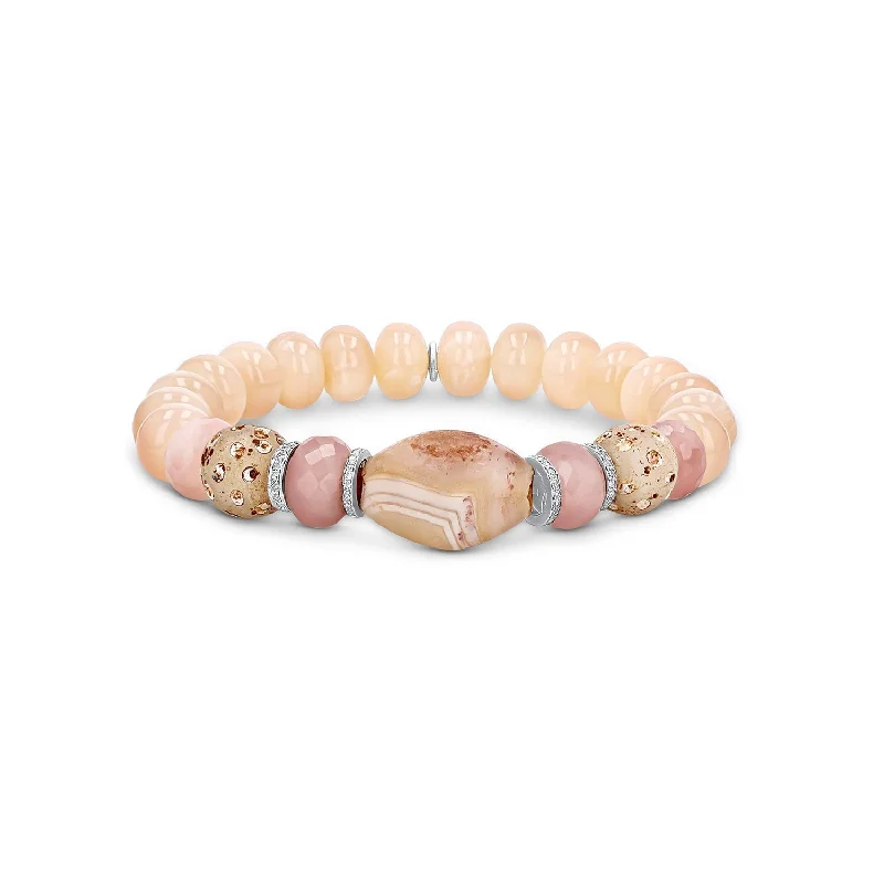 ladies bracelets matching-Peach Mix Bracelet with Diamond Rondelles - 10mm  B0003959