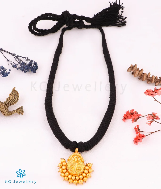 ladies necklaces lab grown-The Nagara Lakshmi Silver Antique Thread Necklace (Black)