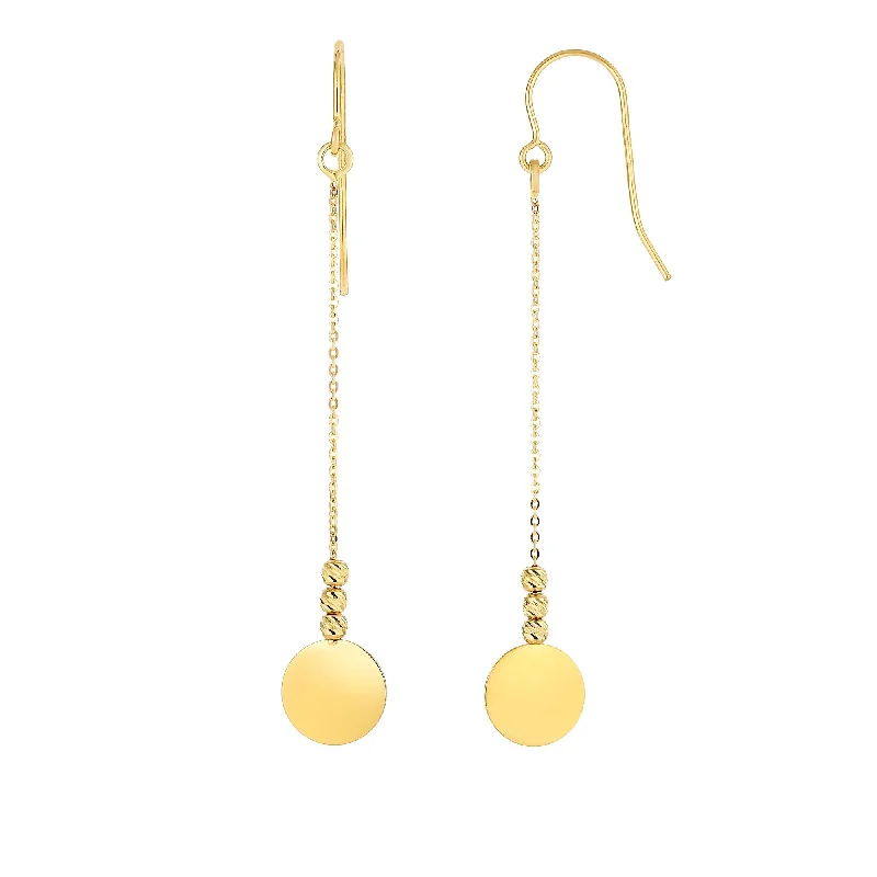 Ladies earrings zirconia radiance -14K Gold Polished Disc & Bead Drop Earring