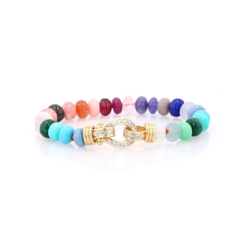 ladies bracelets layered-Rainbow Gemstone Bracelet with 14K Diamond Buckle Clasp - 8mm  BG000870