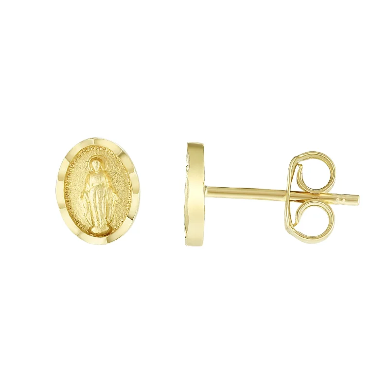 Ladies earrings word glow -14K Gold Virgin Mary Stud Earring