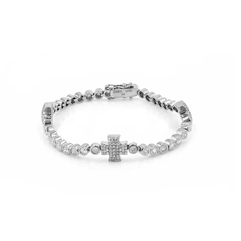 ladies bracelets office-Sterling Silver Maltese Bezel Diamond Tennis Bracelet B0003054