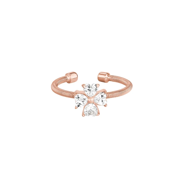 Ladies rings platinum gleam shine -Rose Gold Finish Sterling Silver Cable Cuff 4 Heart Shaped Stones Cross Ring with Simulated Diamonds