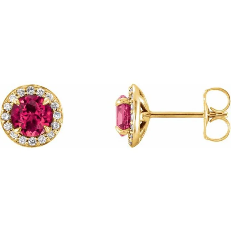 Ladies earrings euro radiance -14K Yellow 3.5 mm Lab-Grown Ruby & 1/8 CTW Natural Diamond Earrings